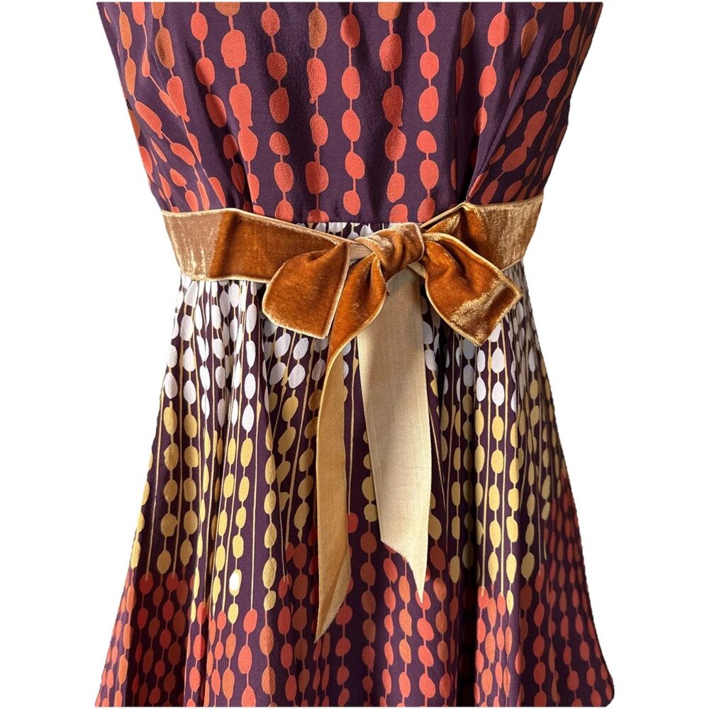 Anna Sui Made In USA Silk Ruffle Sleeveless Cocktail Dress Velvet Bow Multi Sz 4 - Picture 4 of 16